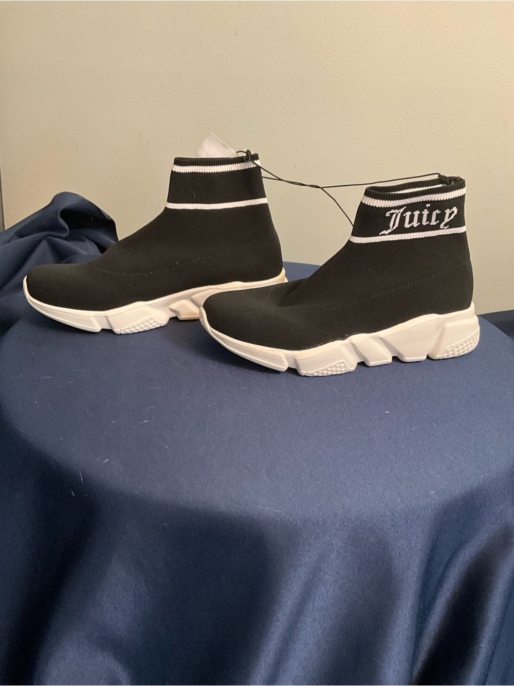 Juicy Couture Black Knit Sock Sneakers with White Sole